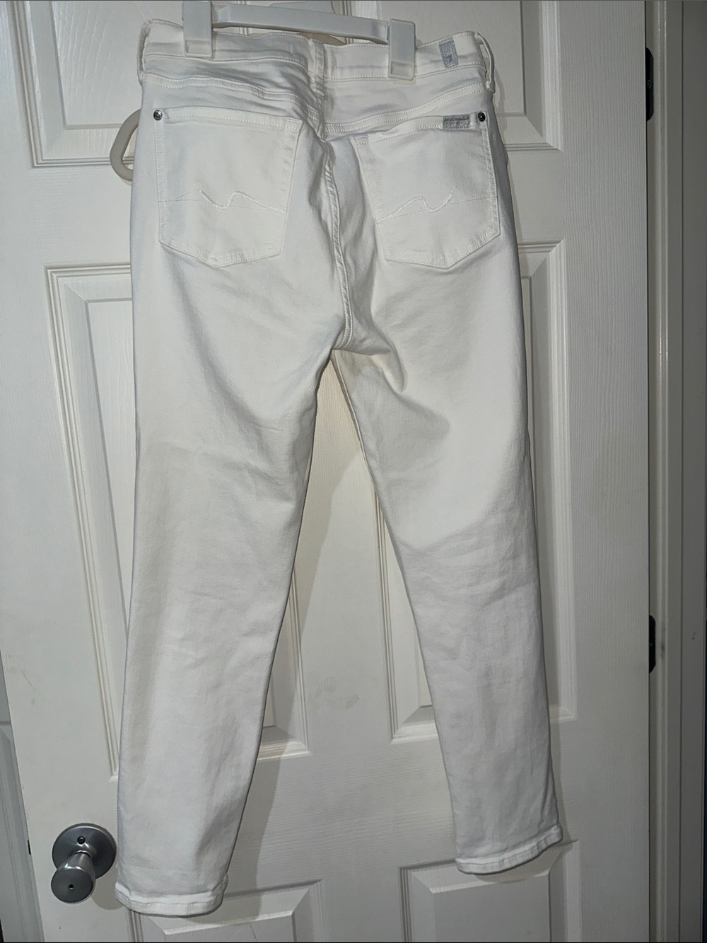 7 For All Mankind Women's White Straight-Leg Button Fly Jeans